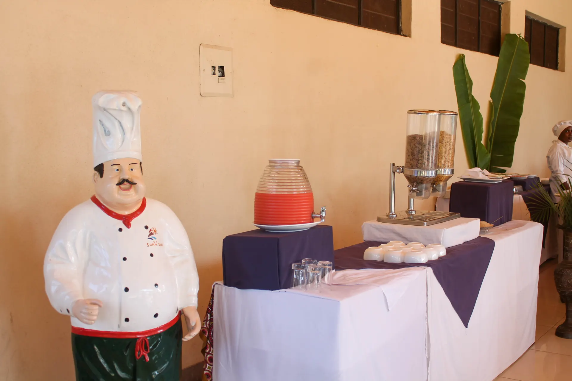 buffet table with statue